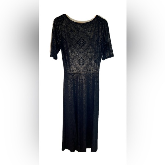 LuLaRoe Maxi Dress Sz Large Black And Gold Pattern, Stretchy RN 142161 - Picture 7 of 9